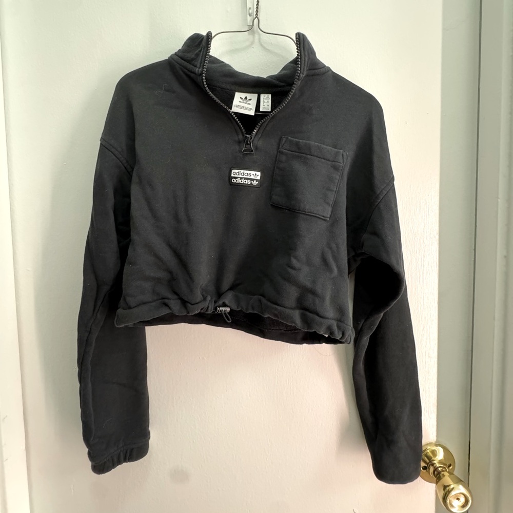 Women's Adidas Originals Cropped 1/2 Zip Pullover Sweatshirt Black